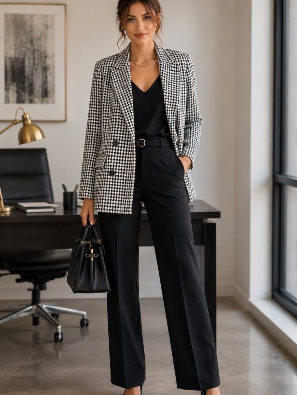 Rachel Zoe Houndstooth Open Front Blazer Jacket | Fully Lined |‎ XS | NWT